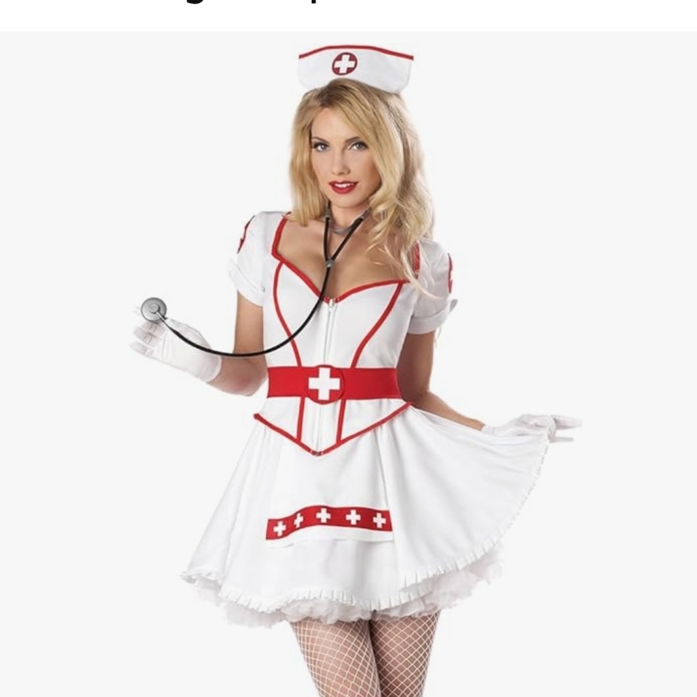 White and Red Nurse Costume Dress Size XL 12/14